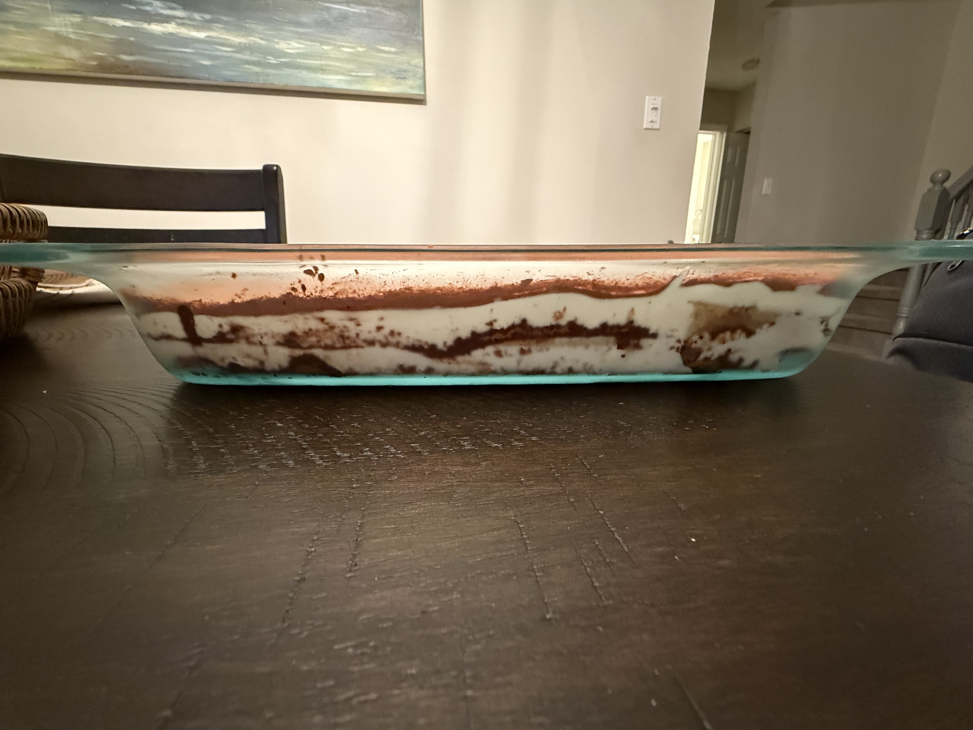 Side view of homemade tiramisu layers